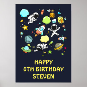 Buitenruimteastronauten en Rockets Pattern Birthda Poster