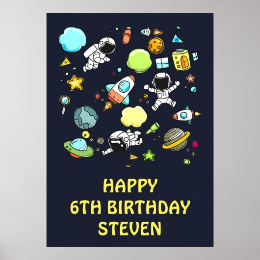 Buitenruimteastronauten en Rockets Pattern Birthda Poster (Voorkant)