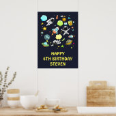 Buitenruimteastronauten en Rockets Pattern Birthda Poster (Keuken)