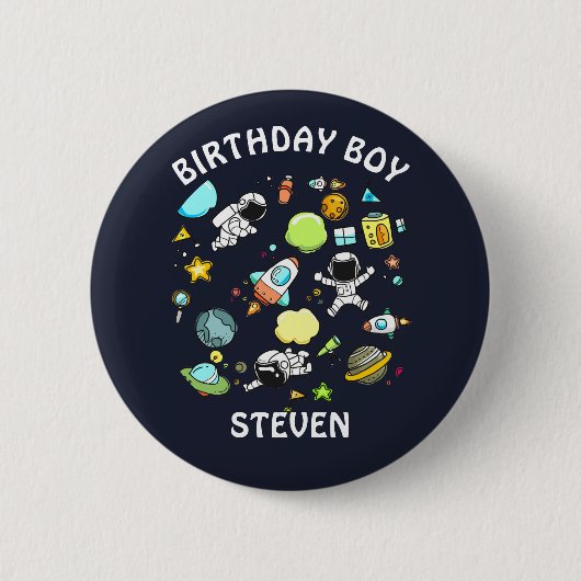 Buitenruimteastronauten en Rockets Pattern Birthda Ronde Button 5,7 Cm (Voorkant)