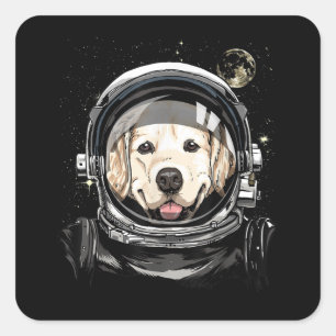 Buitenruimtesatronaut Golden Retriever Lover Pet D Vierkante Sticker