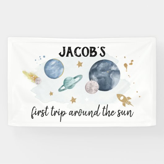 Buitenruimtetekens Jongen eerste verjaardag achter Spandoek (Horizontaal)