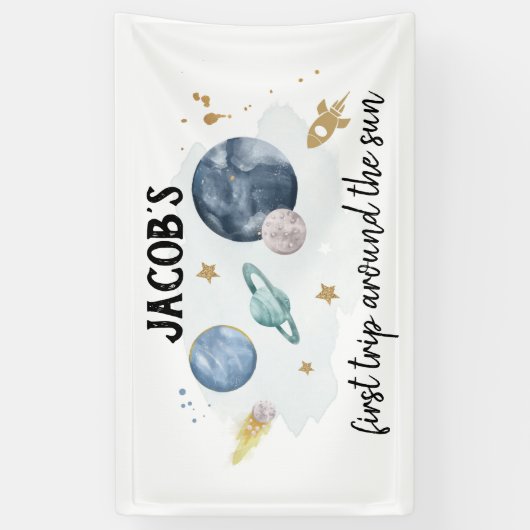 Buitenruimtetekens Jongen eerste verjaardag achter Spandoek (Verticaal)