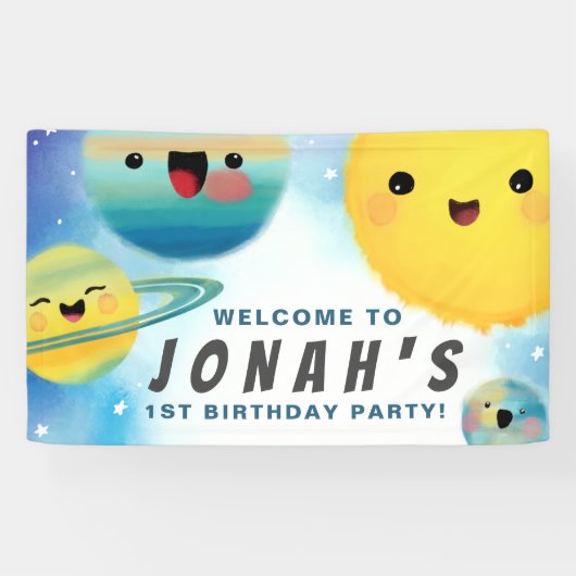 Buitenruimtetuigen Sun sterren Birthday Sign Spandoek (Horizontaal)
