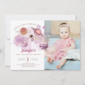 Buitenruimtetuisjes Meisroze eerste verjaardag Kaart (Voorkant)