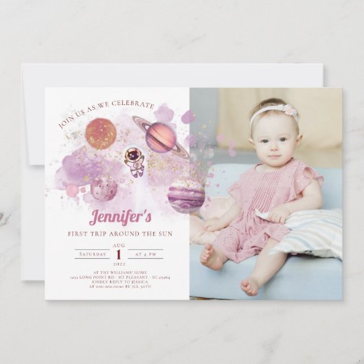 Buitenruimtetuisjes Meisroze eerste verjaardag Kaart (Voorkant)