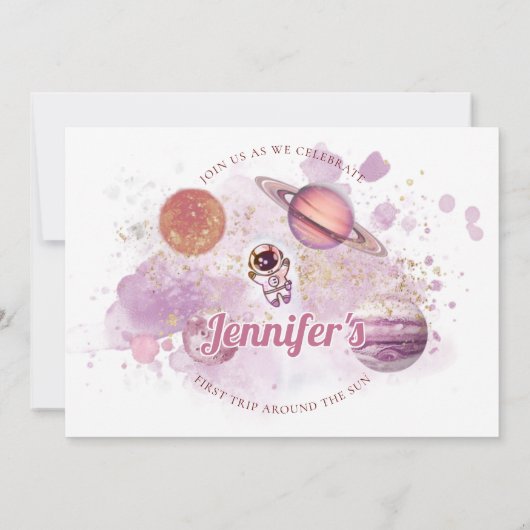 Buitenruimtetuisjes Meisroze eerste verjaardag Kaart (Achterkant)