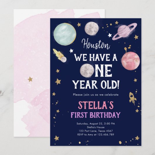 Buitenruimtevaartplanetenmeisje Eerste verjaardag  Kaart (Voorkant / Achterkant)