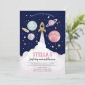 Buitenruimtevaartplanetenmeisje Eerste verjaardag Kaart (Staand voorkant)