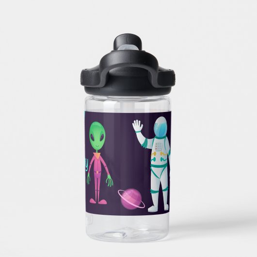 Buitenspatie Verkenner UFO-raketten Naam toevoegen Waterfles (Achterkant)