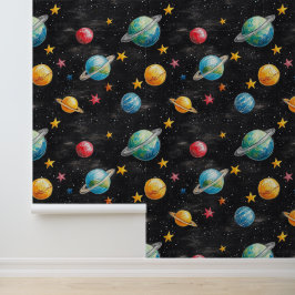 Buitenste ruimte planeten en sterren behang voor k