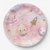 Buitenste ruimte Planeten en sterren roze meisje v Papieren Bordje (Voorkant)