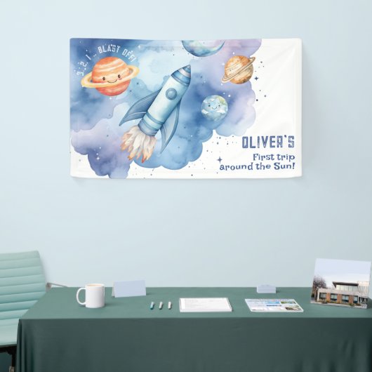 Buitenste ruimte Rocket Ship Boy verjaardagsfeestj Spandoek (Beurs)