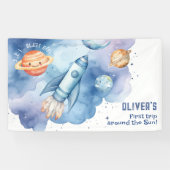 Buitenste ruimte Rocket Ship Boy verjaardagsfeestj Spandoek (Horizontaal)