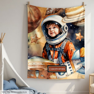 Buitenste ruimtedeken met naam en astronautenontwe fleece deken