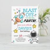 Buitenste Space Blast Off Rocket Boy Eerste Verjaa Kaart (Staand voorkant)