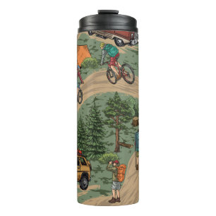 buitentoneel: wandelaars, fietsen thermosbeker