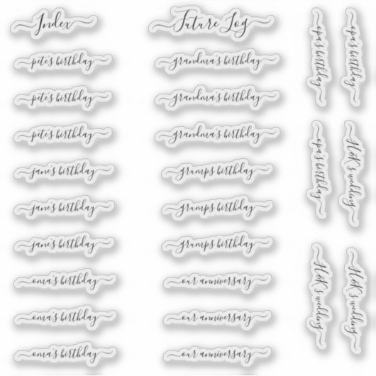 BuJo aangepaste event stickers - Med - transparant (Voorkant)