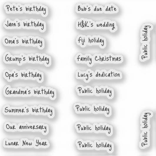 BuJo autocollants d'évènements personnalisés - pet (Devant)