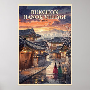 Bukchon Hanok-dorp Seoul Vintage Reizen Poster
