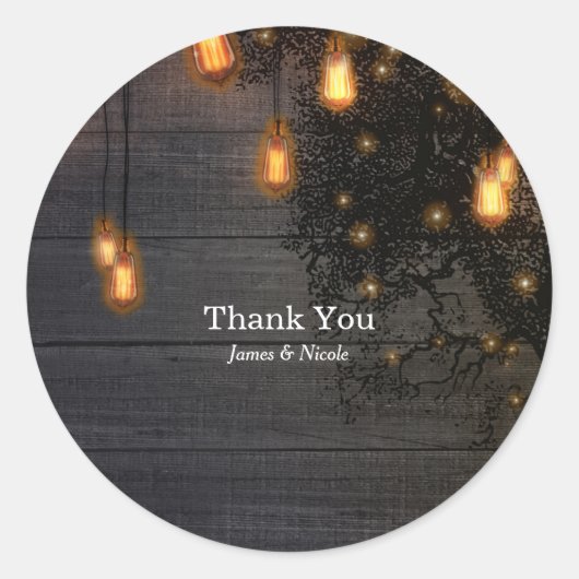  Bulb String Lights & Tree Wedding Favor Ronde Sticker (Voorkant)
