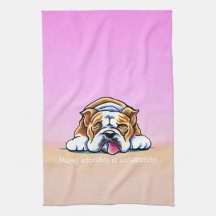 Buldog die Schattige Roze van-Leiband Art™ zijn Theedoek