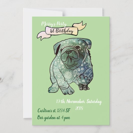 Buldog Puppy Anniversaire Invitation French Bulldo (Recto)