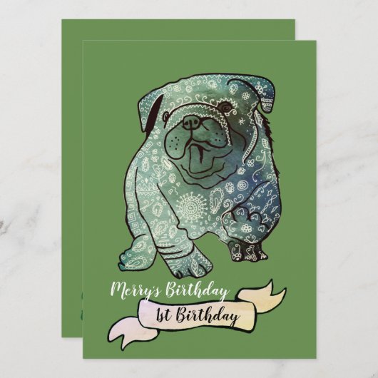 Buldog Puppy Anniversaire Invitation French Bulldo (Devant / Derrière)