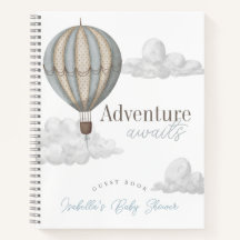 Bule Hot Air Balloon Baby Shower Guest Book