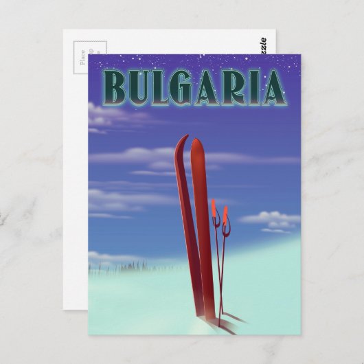 Bulgaarse skiposter briefkaart (Voorkant / Achterkant)