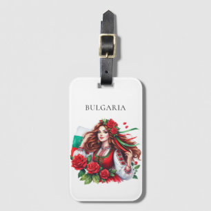 Bulgaarse Vlag Traditie Folklore Vrouw Rode Rozen Bagagelabel