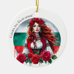 Bulgaarse Vlag Traditie Folklore Vrouw Rode Rozen Keramisch Ornament