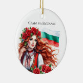 Bulgaarse Vlag Traditie Folklore Vrouw Rode Rozen Keramisch Ornament (Rechts)