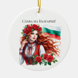 Bulgaarse Vlag Traditie Folklore Vrouw Rode Rozen Keramisch Ornament