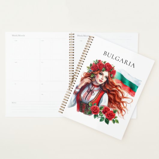 Bulgaarse Vlag Traditie Folklore Vrouw Rode Rozen Planner (Display)