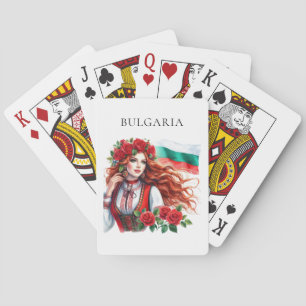 Bulgaarse Vlag Traditie Folklore Vrouw Rode Rozen Pokerkaarten