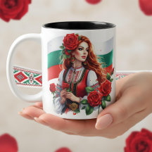 Bulgaarse Vlag Traditie Folklore Vrouw Rode Rozen