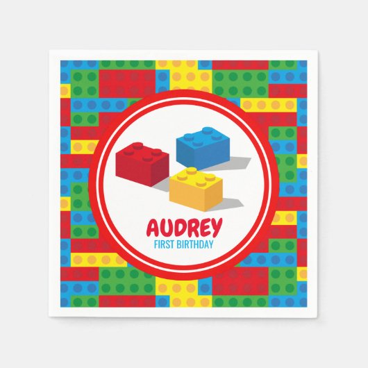 Bulkblok bouwt en speelt kleurrijke verjaardag servet (Voorkant)