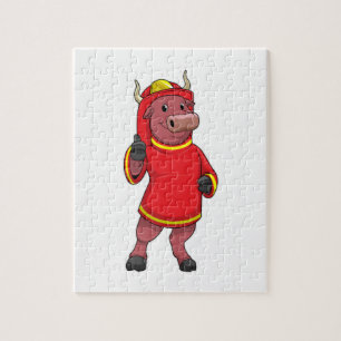Bull as Firefighter with Helmet Legpuzzel