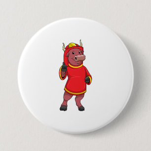 Bull as Firefighter with Helmet Ronde Button 7,6 Cm