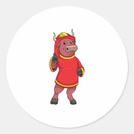 Bull as Firefighter with Helmet Ronde Sticker (Voorkant)