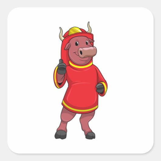 Bull as Firefighter with Helmet Vierkante Sticker (Voorkant)