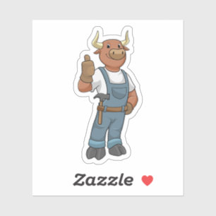 Bull as Handyman with Hammer Sticker