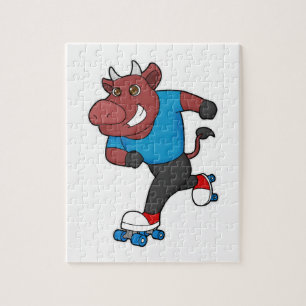 Bull bij gealigneerde schaatsen met schaatsen van legpuzzel