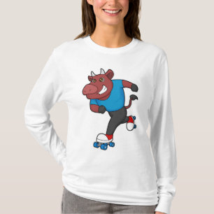 Bull bij gealigneerde schaatsen met schaatsen van t-shirt