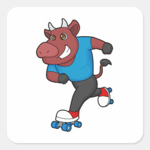 Bull bij gealigneerde schaatsen met schaatsen van  vierkante sticker