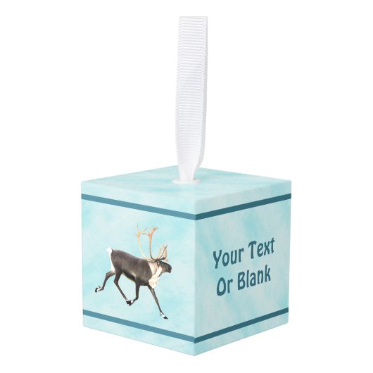 Bull Cariou (rendier) op sneeuw Kubus Ornament (Voorkant hoekig)