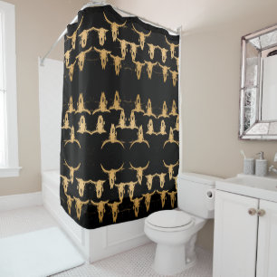 Bull Cow Skull Gold Black elegant stijlvol Rustisc Douchegordijn