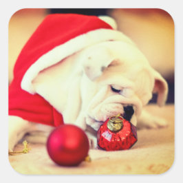 BULL DOG MET Santa hat Vierkante Sticker