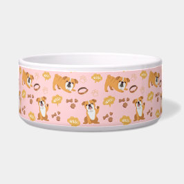 Bull Dog Thema Patroon (Roze) Keramische Pet Bowl Voerbakje